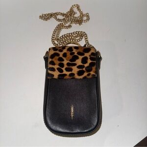 THACKER Leopard Print and Black leather cellphone Crossbody Bag